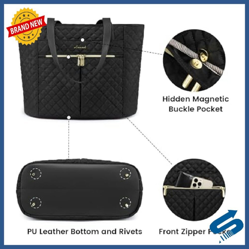 15.6 Inch Diamond Quilted Laptop Tote Bag with 13 Pockets & Clutch - Picture 5 of 7